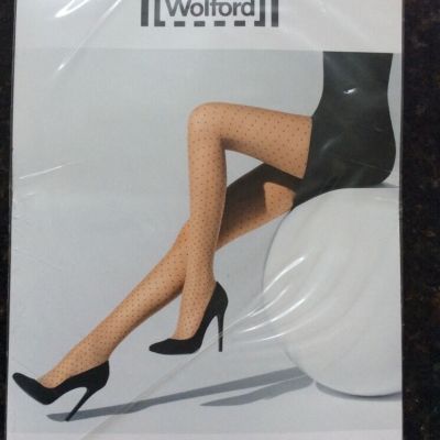 BNWT WOLFORD REBECCA FISHNET TIGHTS SMALL S BLACK WITH WHITE DOTS GORGEOUS SEXY