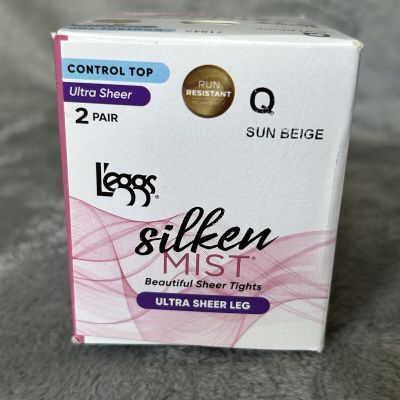 L’eggs Silken Mist Ultra Sheer Leg Sun Beige Control Top Pantyhose Size Q