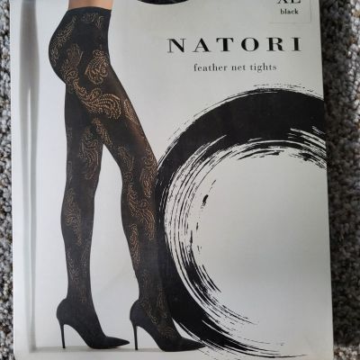Natori – Stunning Black Feather Net Tights (Size XL)
