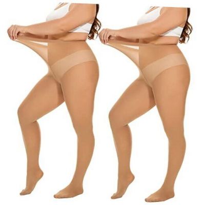 Women’s Oversize Plus Size Tights 80D Soft Microfiber XX-Large 2 Pairs-suntan
