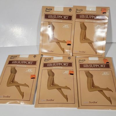 5 Simply Great Pantyhose Tall White 960/ Sandalfoot Ultra Sheer Support. Vintage
