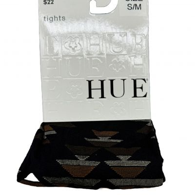 NWT HUE Womens Tribal Pattern Tights Stockings With Control Top Black Size S/lM