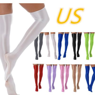 US Women Shiny Nylon Thigh High Long Stockings Hold Ups Over Knee Socks Clubwear