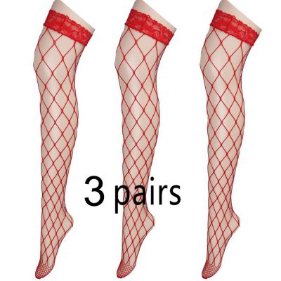 Cozy 3 Pairs Stockings Thigh High Socks Lace Fishnet Hot Fashion Sexy Hosiery
