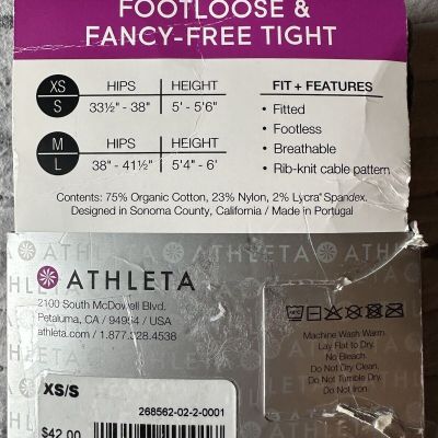 Brand New in package Athleta cotton blend footless tights for women Size XS/S.