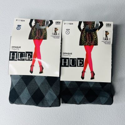 NEW HUE Opaque Tights Non-Control Top U4689 Thunder Gingham 2 Pair Packs