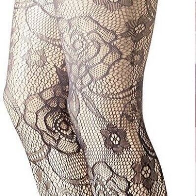 Betsey Johnson 3-Pk Black/Ombre Grey & Black Rose Print Crochet Lace Tights $40