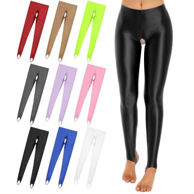 US Women's Crotch-less Pantyhose Shiny Oil Glossy Tights Pants Workout Trousers