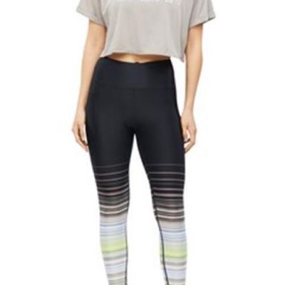Calvin Klein Pants Stripes Print Performance 7/8 Leggings Black XS NEW NWT 511