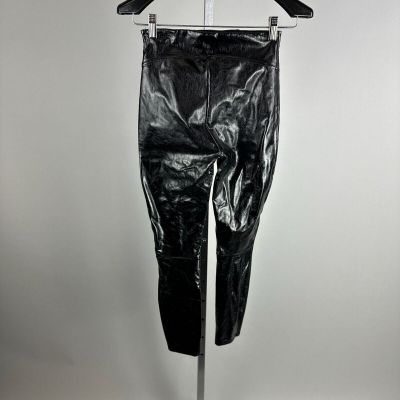 Spanx Women's Size XS Black Faux Patent Leather Leggings Pants Skinny Shiny