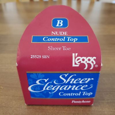 Vintage L'eggs Sheer Elegance Control Top Pantyhose NUDE Sz B Sheer Toe