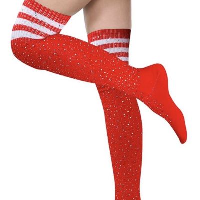 Sexy Thigh High Socks Cosplay Crystal Thick Soccer Style Knit Stockings Legwear
