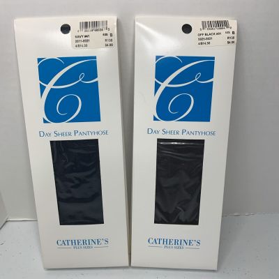 2 Catherine's Day Sheer Pantyhose Plus Size B Off Black/Navy Up to 5'10