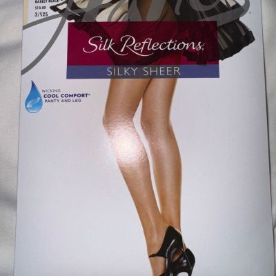 Hanes Silk Reflections Silky Sheer Control Top Pantyhose Size AB Barely Black