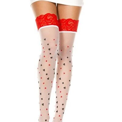 Red Lace Top Queen Of Hearts Card Suit Thigh High Halloween Stockings