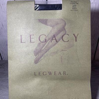 Legacy Legwear Microfiber Control Top Tights Pantyhose Black - Plus Size D- NEW