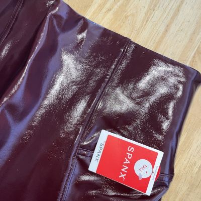 NWT New SPANX Faux Patent Leather Liquid Gloss LEGGINGS-20301T-Ruby-LARGE Tall