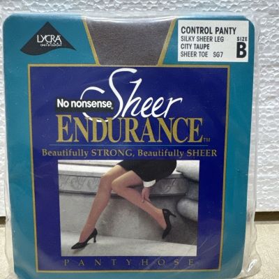 No Nonsense Sheer Endurance Control Top Pantyhose City Taupe Sz B Sheer Toe SG7