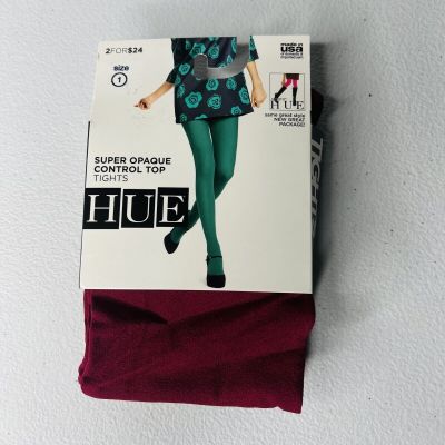 NWT Hue Super Opaque Control Top Tights Size 1 Scarlet Red 1 Pair Pack New