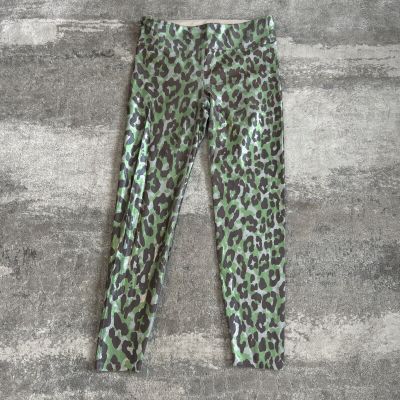 Heroine Sport Leggings Womens XL Green Brown Silver Cheetah Shiny Metallic