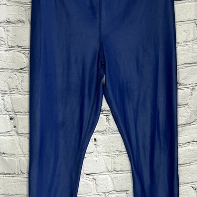 Zyia Active Womens Shiny Blue Leggings Crop High Rise Size 8-10
