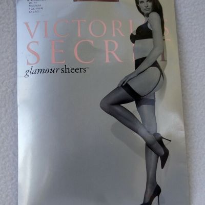 Victoria's Secret Glamour Sheers Stockings Buff Nude Medium Lace Top 2 Pair New
