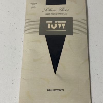 Mervyns Vintage TJW Silken Sheer Pantyhose Sandalfoot 6550 Navy L Large Made USA