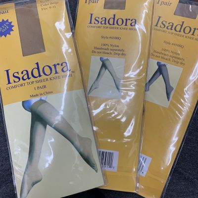 3 Isadora Women's Comfort Top Sheer Knee High Style Size 9-11 Suntan Beige/Taupe