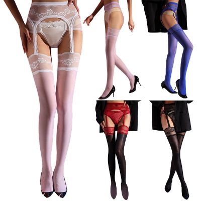 Woman's Oil Silk Lace Sheer Tights Pantyhose Mesh Hollow Out High Tight Stocking
