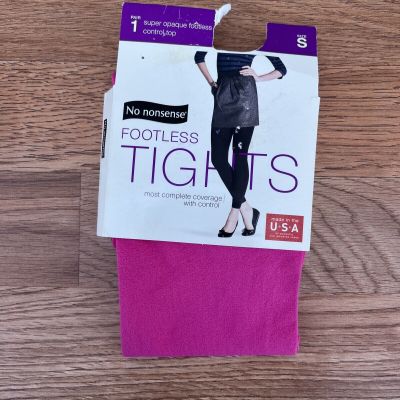 No Nonsense Footless Tights Pink Size Small Opaque Control Top Made in USA NEW