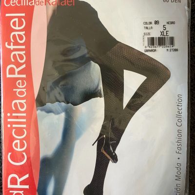 Cecilia de Rafael POLKA DOT Tights Black with White Dots Size 5 XL Italy