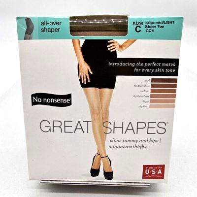 No Nonsense All Over Shaper Sheer Pantyhose Beige Mist Light Size C Sheer Toe