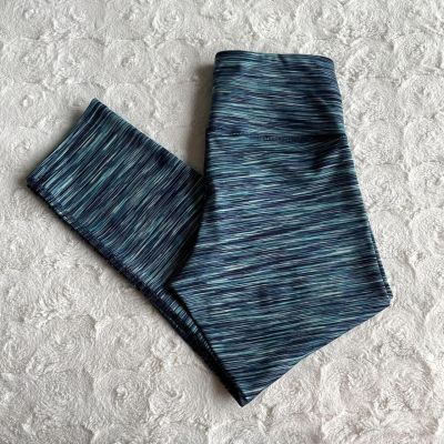 Old Navy Leggings Womens Small Blue Purple Stripe Mid Rise Workout Activewear