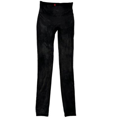 Spanx Women Sz M Casual Wear Leggings Black Shiny Pull On Athletic Skinny Leg