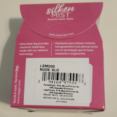 Leggs Silken Mist Ultra Sheer Tights Size Q Color Nude