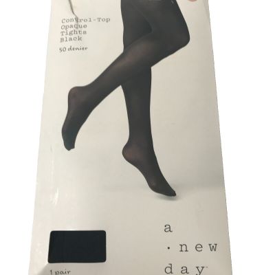 Women’s 50D Control-Top Opaque Tights~ A New Day Black L/XL (1 pair)
