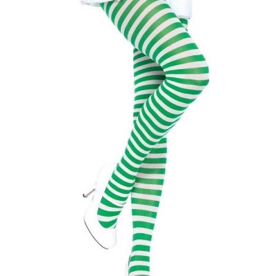 Leg Avenue Tights Opaque Striped Nylon 7100 White/Green One Size