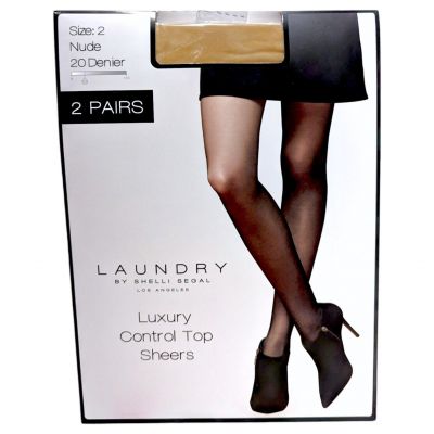 (2) Pantyhose  Laundry Plus Size 2 Biege Nude Control Top Sheer Hosiery NEW