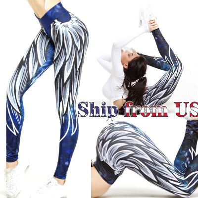 Women's Compression Workout Fitness Yoga Leggings for Sport Gym Pants Angel Wing