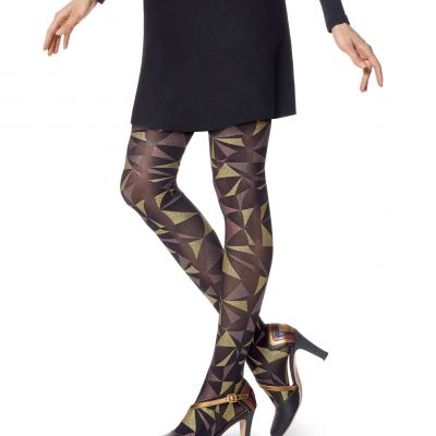 HUE Womens Geo Glitter Printed Tights Size Small/Medium Color Gold