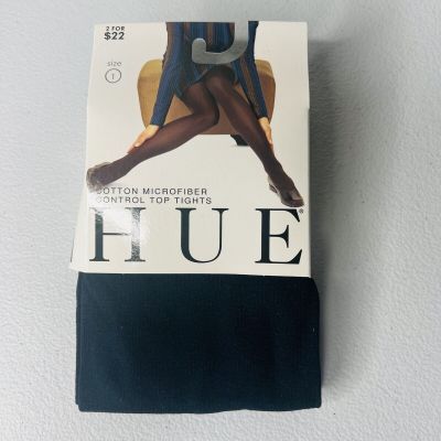 HUE Navy Blue Cotton Microfiber Control Top Tights Womens 1 Pair Pack Size 1