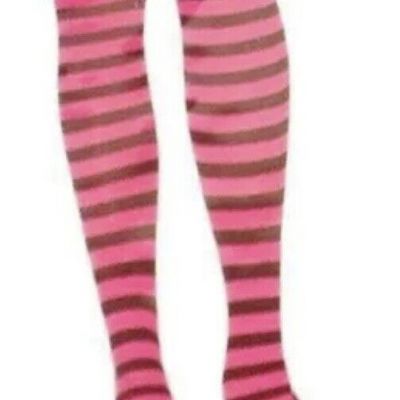 Gothic Wonderland Womans Fashion Tights Pink & Black Striped One Size Fits All