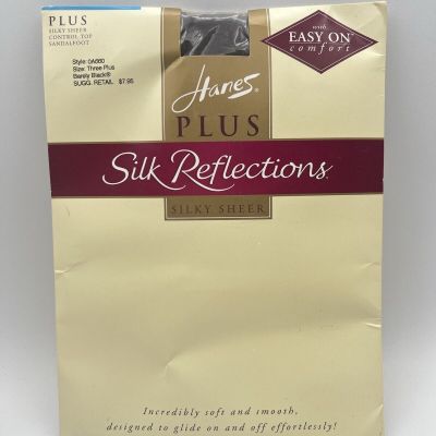 Hanes Plus Silk Reflections Pantyhose Nylons Color Barely Black Size Three Plus