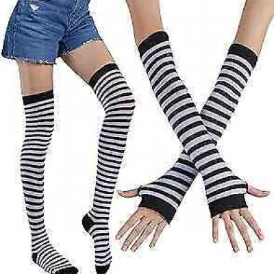 Striped Knee High Stockings Stripe Thigh High Socks 60cm long Black and White