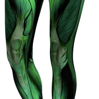 RARE Gearbunch Superhero Green Muscles Tight X-Ray Crop Leggings USA Size XS VGC