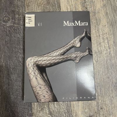 Max Mara Firma Filigra Black Fishnet Print Tights S/M