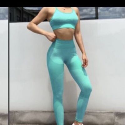 leggings high waist Support Aqua tuquoise Green Tiffany Color Gym Shark Style