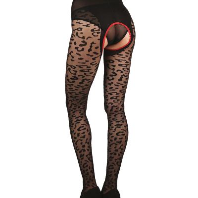 Pantyhose Crothless Leopard Sheer Stockings Black L/XL MeMoi