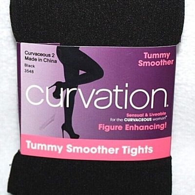 Curvation Women's Black Striped Texture Tummy Smoother Tights - Pick Your Size