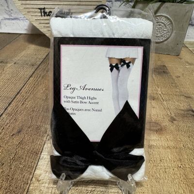 Opaque Thigh High Stockings Contrast Satin Bow Adult Leg Avenue One Size